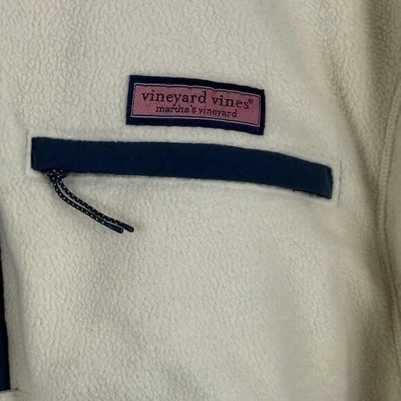 Vineyard Vines Fleece Pullover Womens Size XXL Cream and Blue 1/4 Snap Close - Picture 3 of 9